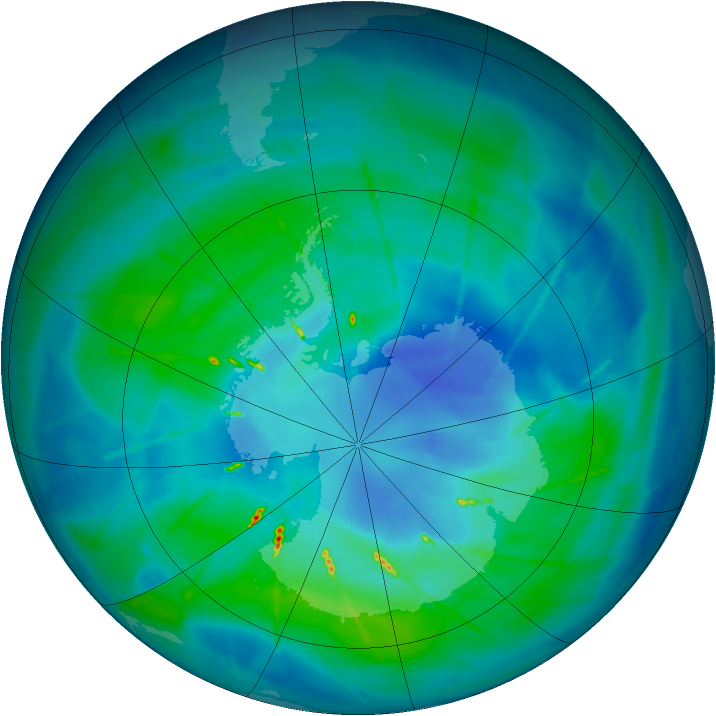 Antarctic ozone map for 25 March 2010